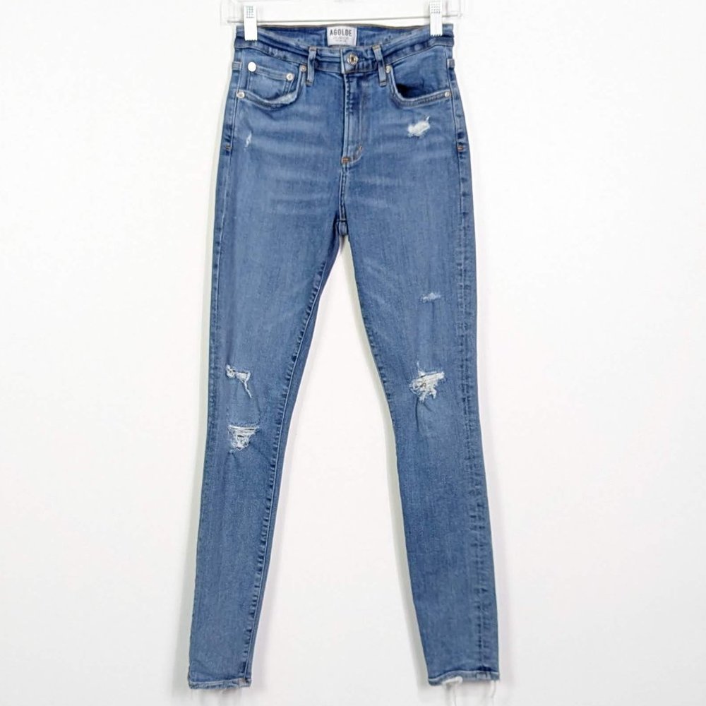 AGOLDE Light Wash Distressed Skinny High Rise Jeans Size 27